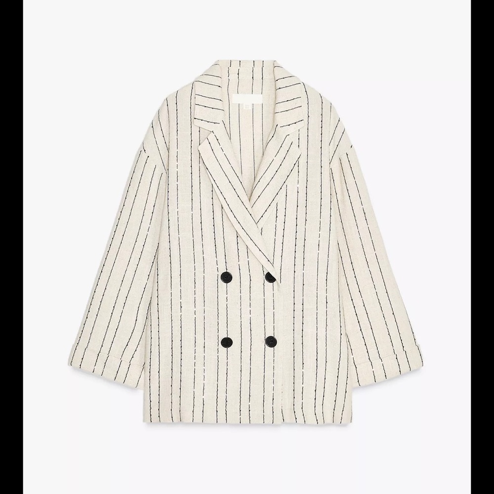 Zara Linen Sequined Striped Blazer Light Beige 3524/845